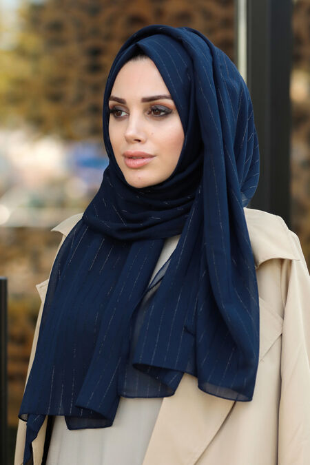 Navy Blue Hijab Shawl 7549L - NEVA STYLE