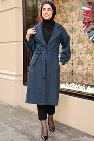 Navy Blue Hijab Stamp Coat 5802L - 1