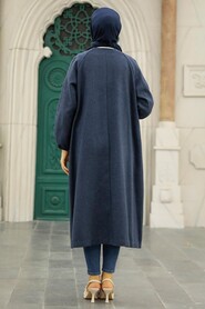 Navy Blue Hijab Stamp Coat 5822L - 8