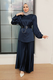 Navy Blue Hijab Suit Dress 34621L - 1