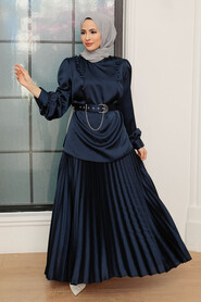 Navy Blue Hijab Suit Dress 34621L - 2