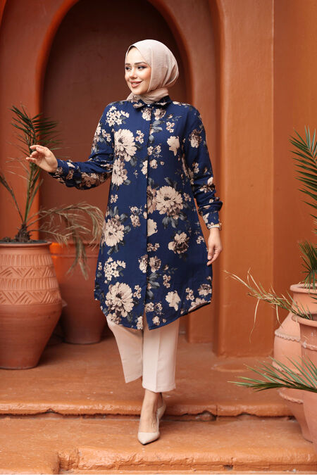 Navy Blue Hijab Tunic 11550L - NEVA STYLE