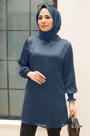 Navy Blue Hijab Tunic 56860L - NEVA STYLE