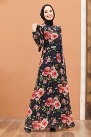 Navy Blue Hijab Dress 815243L - 1