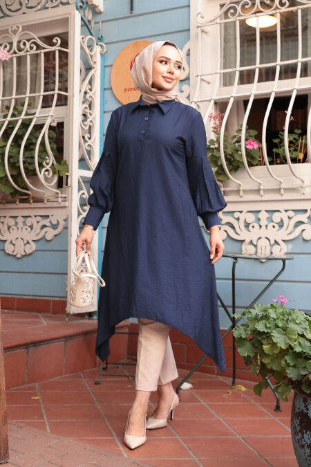 Navy Blue Islamic Clothing Tunic 615L - NEVA STYLE