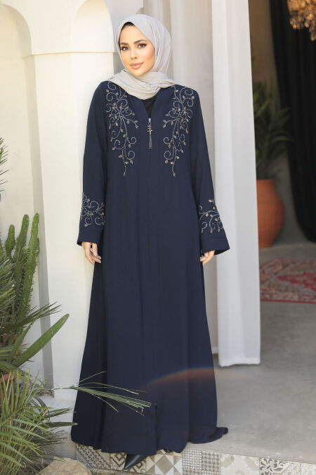 Navy Blue Modest Abaya For Women 29107L - NEVA STYLE