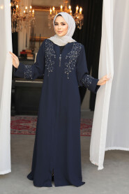 Navy Blue Modest Abaya For Women 29107L - 2