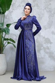 Navy Blue Modest Bridesmaid Dress 4303L - 2