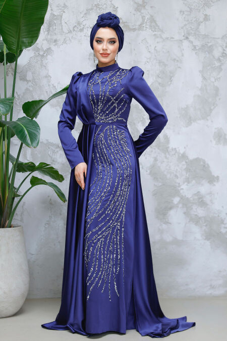 Navy Blue Modest Bridesmaid Dress 4303L - NEVA STYLE