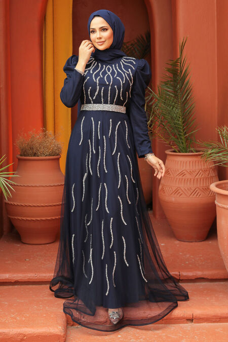 Navy Blue Modest Bridesmaid Dress 51912L - NEVA STYLE