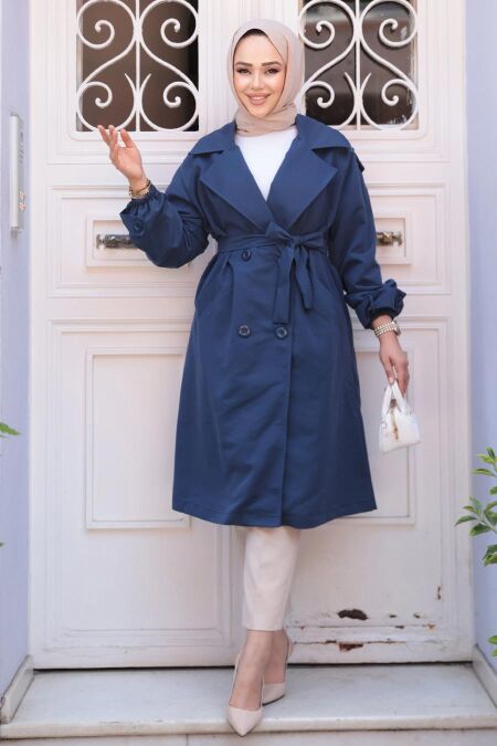 Navy Blue Modest Coat 62181L - NEVA STYLE