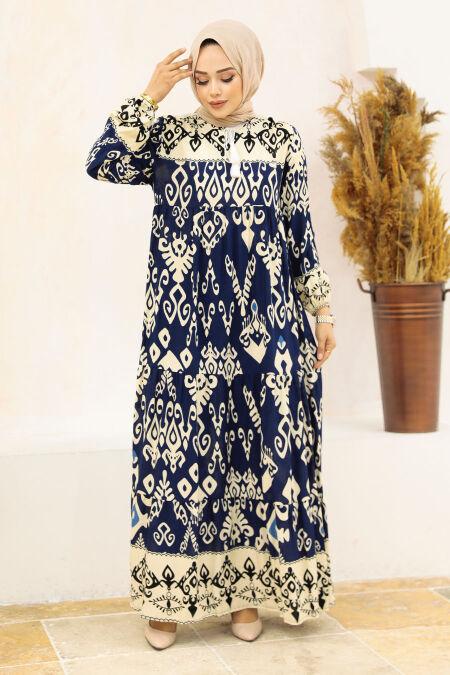 Navy Blue Modest Dress 50004L - NEVA STYLE