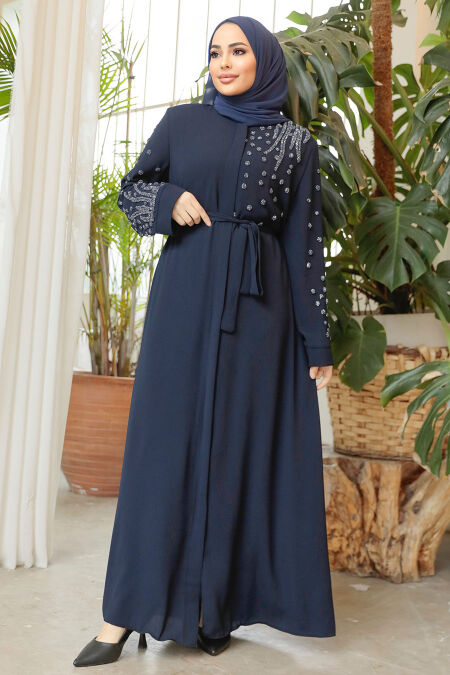 Navy Blue Modest Dubai Abaya 29101L - NEVA STYLE