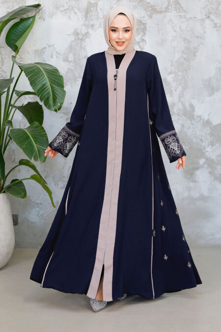 Navy Blue Modest Dubai Abaya 41568L - NEVA STYLE