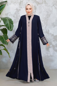 Navy Blue Modest Dubai Abaya 41568L - 2