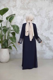 Navy Blue Modest Dubai Abaya 41568L - 4