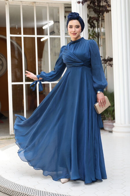 Navy Blue Modest Evening Gown 4823L - NEVA STYLE