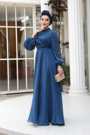Navy Blue Modest Evening Gown 4823L - 3