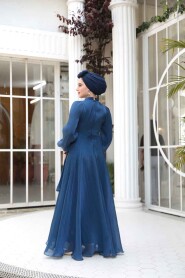 Navy Blue Modest Evening Gown 4823L - 4