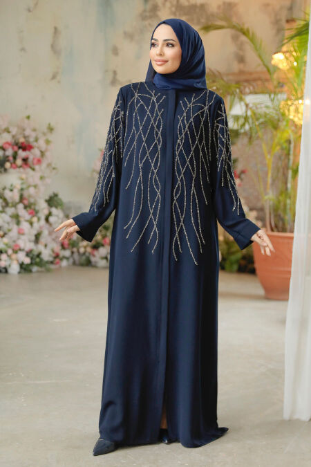 Navy Blue Modest Plus Size Abaya 29102L - NEVA STYLE