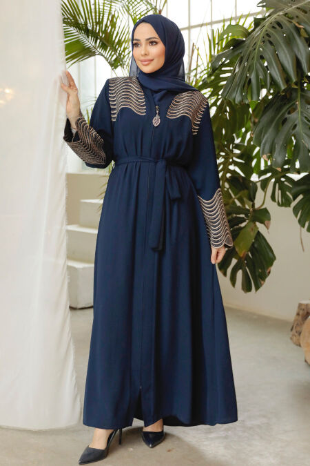 Navy Blue Modest Plus Size Abaya 29105L - NEVA STYLE