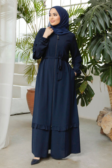 Navy Blue Modest Plus Size Abaya 45278L - NEVA STYLE