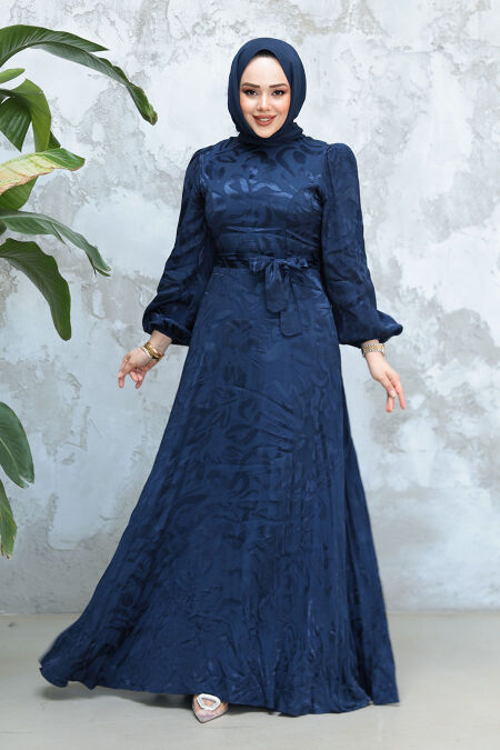 Navy Blue Modest Prom Dress 23274L - NEVA STYLE