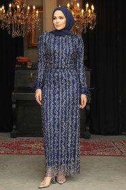 Navy Blue Modest Prom Dress 52052L - 2