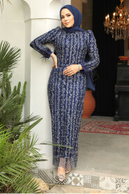 Navy Blue Modest Prom Dress 52052L - 3