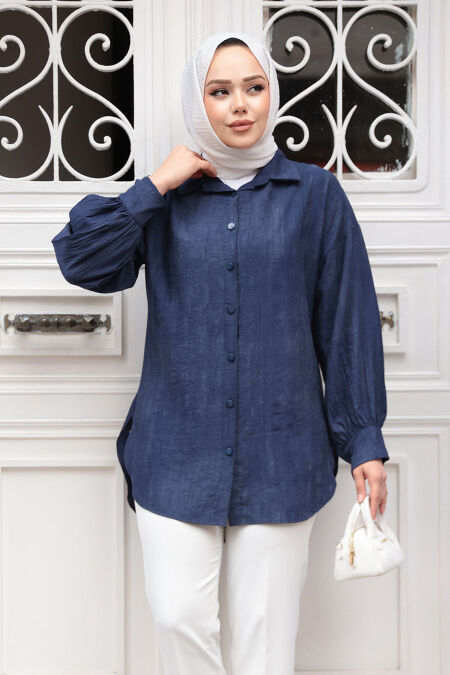 Navy Blue Modest Top 10113L - NEVA STYLE