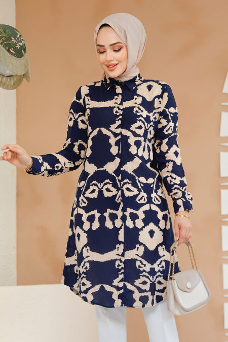 Navy Blue Modest Top 11685L - NEVA STYLE