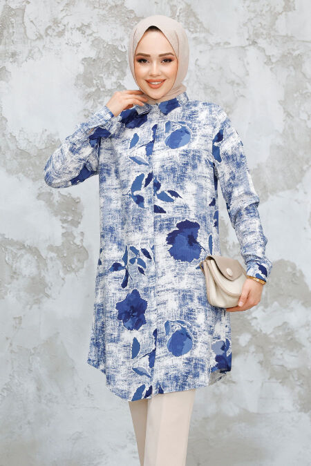 Navy Blue Modest Top 11723L - NEVA STYLE