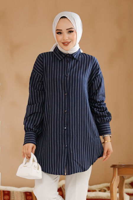 Navy Blue Modest Top 30702L - NEVA STYLE