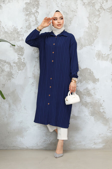 Navy Blue Modest Top 45071L - NEVA STYLE