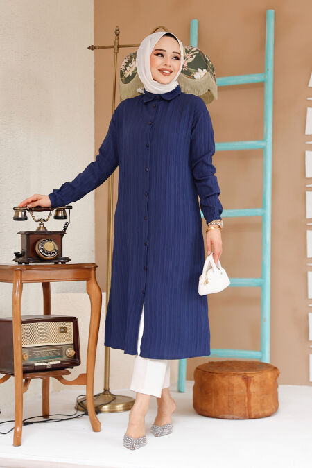 Navy Blue Modest Top 70381L - NEVA STYLE