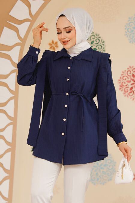 Navy Blue Modest Tunic 10131L - NEVA STYLE