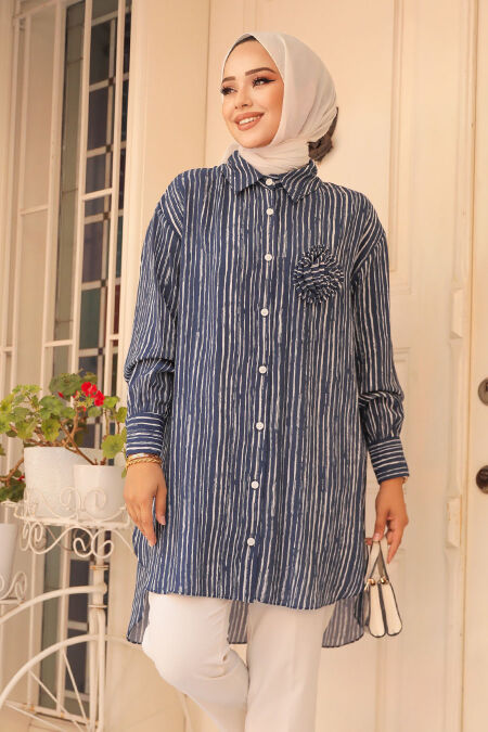Navy Blue Modest Tunic 10514L - NEVA STYLE