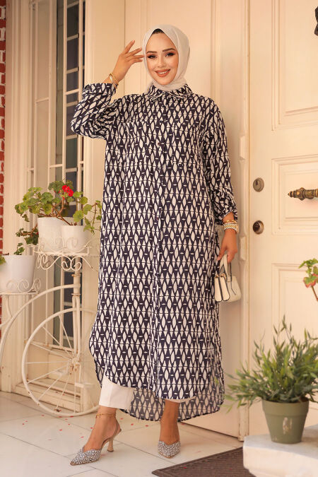 Navy Blue Modest Tunic 10537L - NEVA STYLE