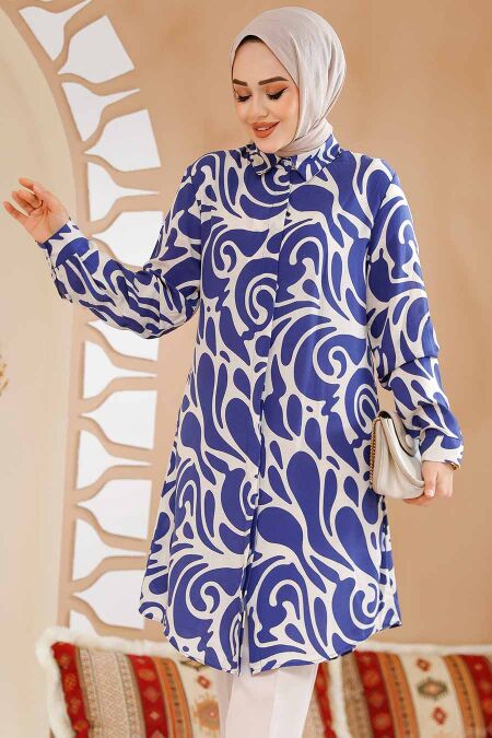 Women'S Navy Blue Solid Flared Tunic main image 0