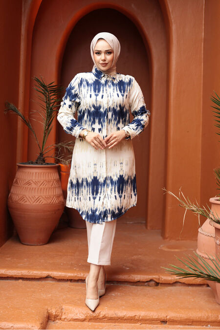 Navy Blue Modest Tunic 11744L - NEVA STYLE