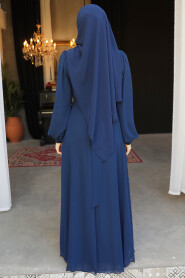 Navy Blue Modest Wedding Dress 4448L - 4