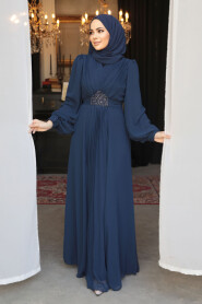 Navy Blue Modest Wedding Dress 4448L - 2