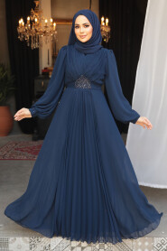 Navy Blue Modest Wedding Dress 4448L 