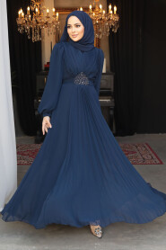 Navy Blue Modest Wedding Dress 4448L - 3