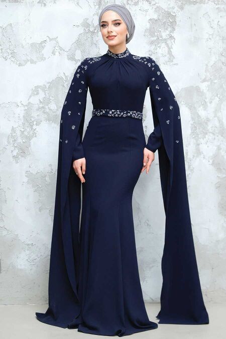 Navy Blue Modest Wedding Dress 4863L - NEVA STYLE