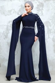 Navy Blue Modest Wedding Dress 4863L - 2