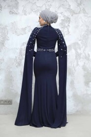 Navy Blue Modest Wedding Dress 4863L - 3