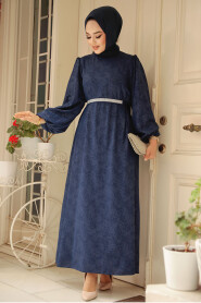 Navy Blue Modest Wedding Dress 60981L - 2