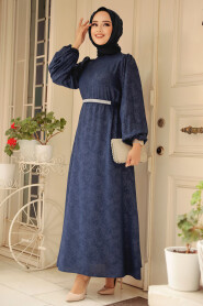 Navy Blue Modest Wedding Dress 60981L - 1