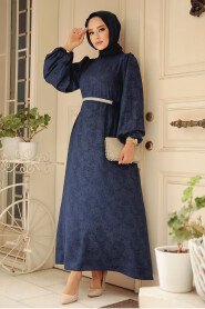 Navy Blue Modest Wedding Dress 60981L - 3